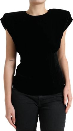 Dolce & Gabbana Fluwelen Getailleerde Blouse Top met Gevoerde Schouders - Dames - Blouses - Zwart - S - Leer - Overhemden