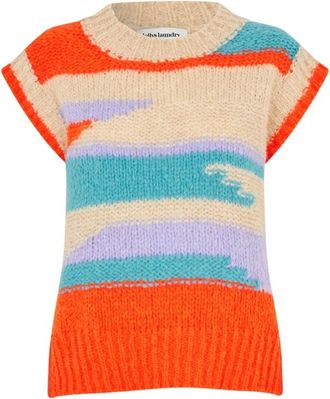 Lollys Laundry Rode Gebreide Vest - Dames - Ronde hals truien - Veelkleurig - XS - Wol - Truien & Vesten