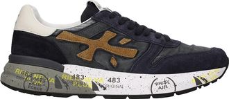 Premiata Dark Navy Brown Suede Graphic Sneakers