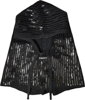 Pinko Pinko, Accessoires, Dames, Zwart, ONE Size, Pailletten, Balaclava in geribde stof met pailletten