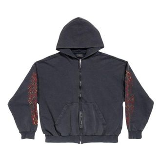 Balenciaga Offshore Zip Up Hoodie Medium Fit Black Faded 770939TPVM91568