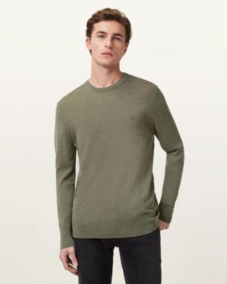 AllSaints Mens Merino Wool Mode Merino Crew Neck Ramskull Jumper, Size: XXL