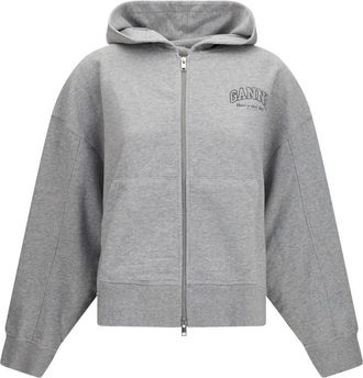 Ganni Grey Logo Hood Sweatshirt