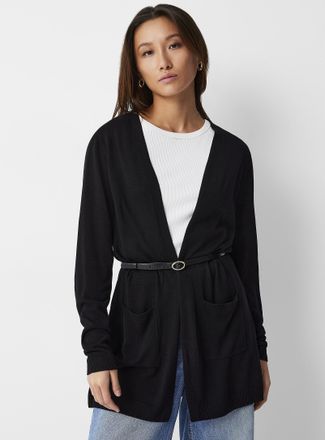 Contemporaine Womens Ultra-fine knit long open Cardigan Sweater