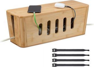 Relaxdays Relaxdays Cable Box, for 2 Socket Strips, Bamboo, HWD: 16.5 x 44 x 16 cm, Hide & Organise Cables, Computer Box, Natural