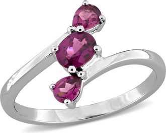 Mimi & Max Multi-Gem Three Stone Bypass Ring Sterling Silver