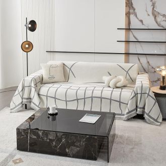 OEM Manta/colcha Grande Lavable De Chenilla Con Delicados Flecos, Gris Claro, 180 X 300 Cm