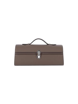 Savette Taupe Symmetry Slim Calfskin Clutch