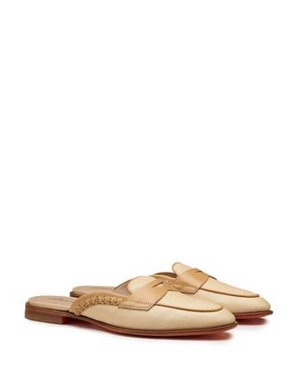 Santoni Womens Leather and Fabric Mule in Natural at Nordstrom, Size 11.5