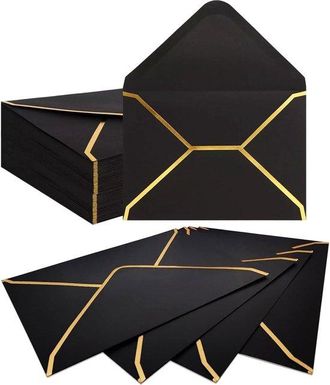 OEM Sobres, Paquete De 50-13,5 X 18,5 Cm, Sobres De Papel De Lujo, Sobres Para Invitaciones, Cumplea&ntilde;os, Fiestas Y Graduaciones, Color Negro