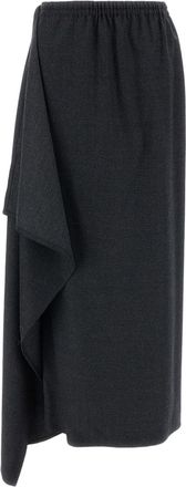 Dusan Grey Wool Twill Wrapped Sarong Maxi Skirt