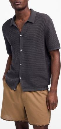 Madewell Short Sleeve Open Stitch Cotton Button-Up Shirt in Soft Charcoal at Nordstrom Rack, Size Xx-Large