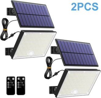OEM Juego De 2 Luces Solares Para Exteriores Con 3 Modos, Sensor De Movimiento Y Control Remoto Para Jard&iacute;n, Patio O Garaje