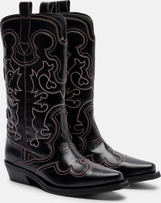 Ganni Mid Shaft embroidered cowboy boots