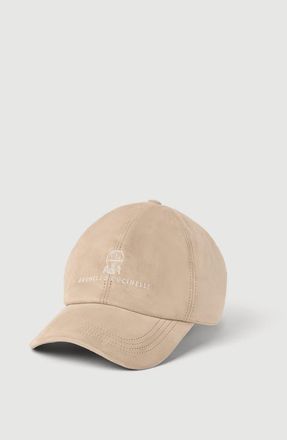 Brunello Cucinelli Suede baseball cap with embroidered logo in Tobacco at Nordstrom, Size Xx-Large