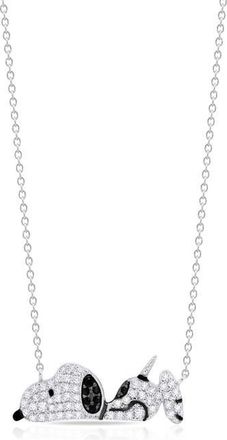 Crislu x Peanuts Snoopy Belly Flop Pav&eacute; Pendant Necklace in Pure Platinum /Clear Stone at Nordstrom, Size 16