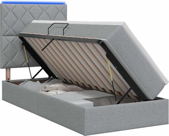 vidaXL Cama De Almacenamiento Led Con Colch&oacute;n Gris Claro 100 X 200 Cm Vidaxl