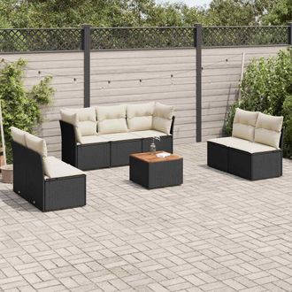 vidaXL Set De Sof&aacute;s De Jard&iacute;n 8 Piezas Y Cojines Rat&aacute;n Sint&eacute;tico Negro Vidaxl