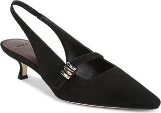 Vince Sonya Kitten Heel Pointed Toe Slingback Sandal in Black Suede at Nordstrom, Size 9.5