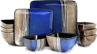 Elama Uptown Loft 16 Piece Double Bowl Stoneware Dinnerware Set with Service for 4 in Blue at Nordstrom