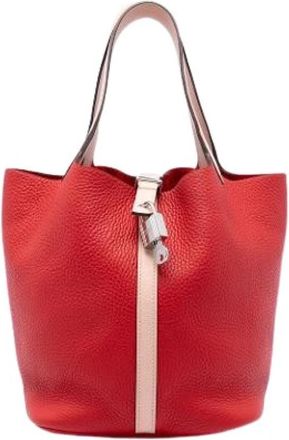 Herm&egrave;s Pre-owned Picotin Lock 22 - Dames - Vintage Tas - Rood - ONE Size - Leer - Vintage