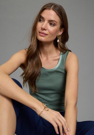 Laura Scott Tanktop LAURA SCOTT, Damen, Gr. 32/34, gr&uuml;n, Rippware, Obermaterial: 100% Baumwolle, unifarben, Basic, figurbetont h&uuml;ftlang, Rundhals, Tops Tanktop, m