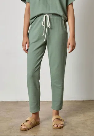 Lilla P Drawcord Waffle Pants In Seagrass