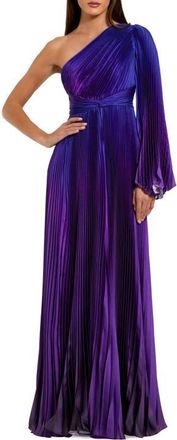 Mac Duggal Petite Pleated Charmeuse One-Shoulder Flare Sleeve Gown in Violet Ombre at Nordstrom, Size 12
