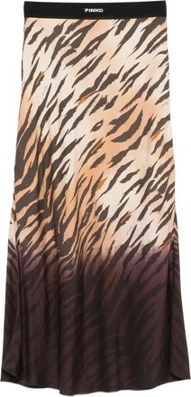 Pinko Beige/Brown Hollie Tiger-Stripe Midi Skirt
