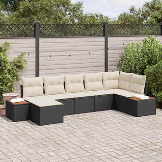 vidaXL Vidaxl - Conjunto De Sof&aacute; De Jard&iacute;n Con Coj&iacute;n 7 Pcs Negro Y Crema