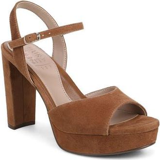 Naturalizer Marigold Ankle Strap Platform Sandal in Dark Chestnut Suede at Nordstrom, Size 7.5