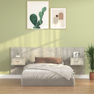 vidaXL Cabecero De Cama Con Mesitas Madera Contrachapada Gris Hormig&oacute;n Vidaxl