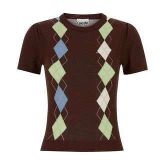 Ganni Crewneck Jumper - female - Ganni - Round-neck Knitwear - Brown - XS - Knitwear