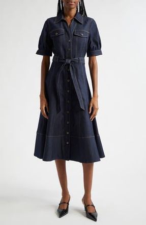 Cinq &agrave; Sept Suzie Short Sleeve Denim Midi Dress in Indigo at Nordstrom Rack, Size 00
