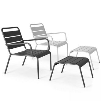 Oviala Lote de 2 sillones reclinables con reposapi&eacute;s de metal gris y blanco