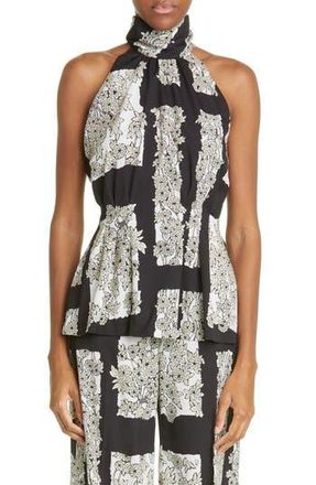 Lela Rose Floral Print Mock Neck Crepe Tank in Black at Nordstrom Rack, Size 16