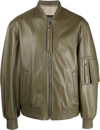 Manokhi Savona leather bomber jacket - unisex - Leather/Viscose/Polyester - M - Green