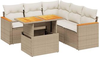 vidaXL Juego De Sof&aacute;s Jard&iacute;n Con Cojines 6 Pzas Rat&aacute;n Sint&eacute;tico Beige Vidaxl