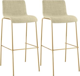 Clp Set De 2 Taburetes De Bar Hover De Tela Con Estructura De Cuatro Patas Dorada Crema