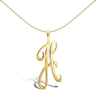 Jewelco London Solid 9ct Gold Script Identity Initial Pendant Letter H - JIN002-H