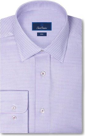 David Donahue Slim Fit Microcheck Stretch Cotton Twill Dress Shirt in Berry/sky at Nordstrom, Size 16.5