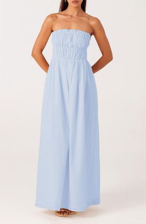 SNDYS Ines Strapless Linen & Cotton Maxi Dress in Blue at Nordstrom, Size X-Small