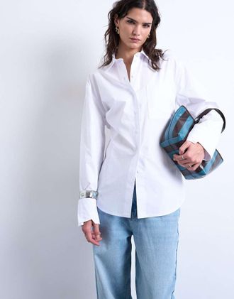 Topshop Camicia oversize bianca con pinces sui polsini-Rosa
