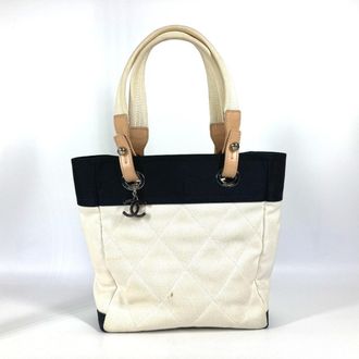 Chanel Black White Canvas Shoulder Bag Tote Bag (Pre-Owned)