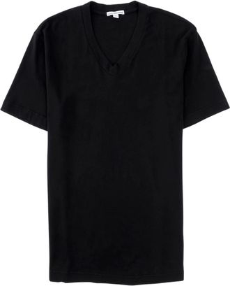 James Perse Tops, Heren, Zwart, M, Katoen, Short Sleeve V Neck