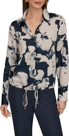 DKNY Drawstring Hem Long Sleeve Shirt in Nightfall Multi at Nordstrom, Size X-Small