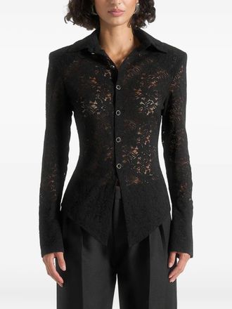Mani&egrave;re De Voir Sila blouse met brede schouders en kanten detail - Zwart