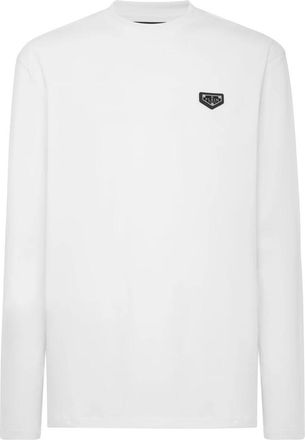Philipp Plein T-shirt Round Neck LS - Heren - Longsleeves - Wit - 2XL - Katoen - Tops