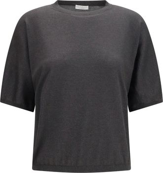 Brunello Cucinelli Jersey de Manga Corta de Cachemira y Seda - Tops - Mujer - Gris - S