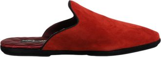 Dolce & Gabbana Orange Suede Slides Flat Slipper Mens Shoes